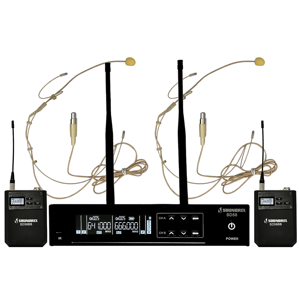 Microfone Sem Fio Duplo de Cabeça UHF SD-58 BB - Soundrix