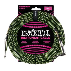 Cabo Ernie Ball P10 Reto/L com 5mts Trançado Verde e Peto Blindado P06082
