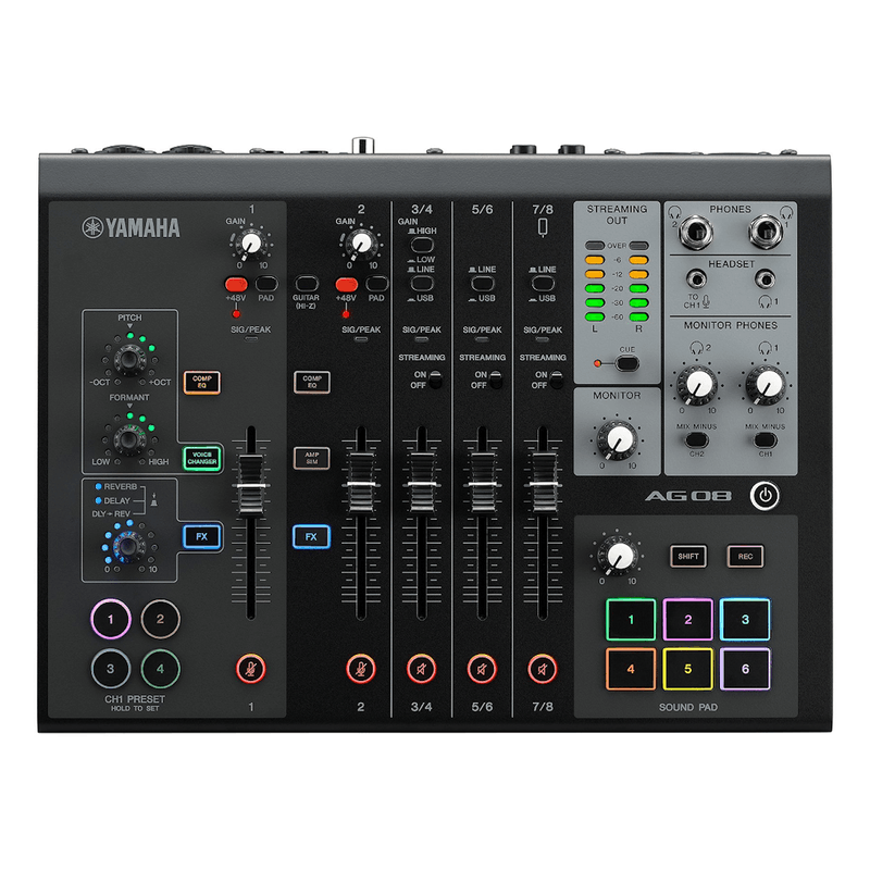 Mesa-de-Som-Para-Live-Streaming-Gaming-Ao-Vivo-AG-08-B---Yamaha
