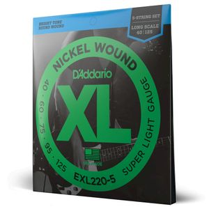 Encordoamento Para Baixo 5 Cordas 40-125 Escala Longa D'Addario XL Nickel EXL220-5