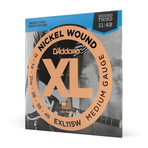 Encordoamento Para Guitarra 11-49 Com 3ª Corda Encapada D'Addario XL Nickel EXL115W