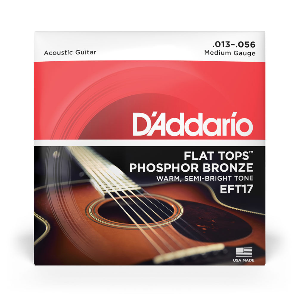 Encordoamento Para Violão Aço 13-56 Semi-Flat DAddario Flat Tops Phosphor Bronze EFT17