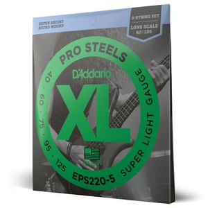 Encordoamento Para Baixo 5 Cordas 40-125 Escala Longa D'Addario XL ProSteels EPS220-5