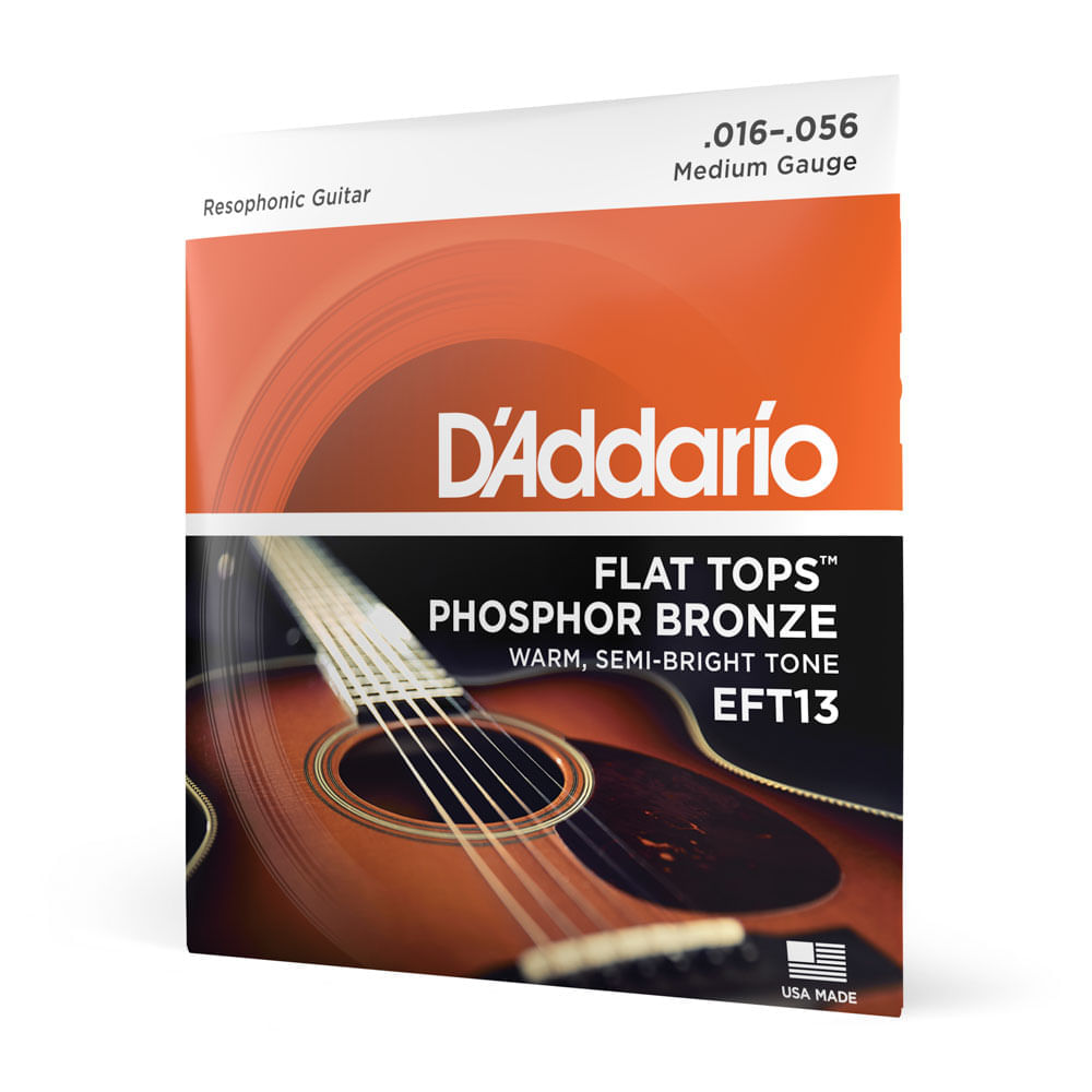 Encordoamento Para Violão Aço Dobro/Resonator 16-56 Semi-Flat DAddario Flat Tops Phosphor Bronze EFT13