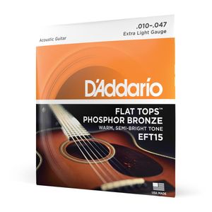 Encordoamento Para Violão Aço 10-47 Semi-Flat D'Addario Flat Tops Phosphor Bronze EFT15