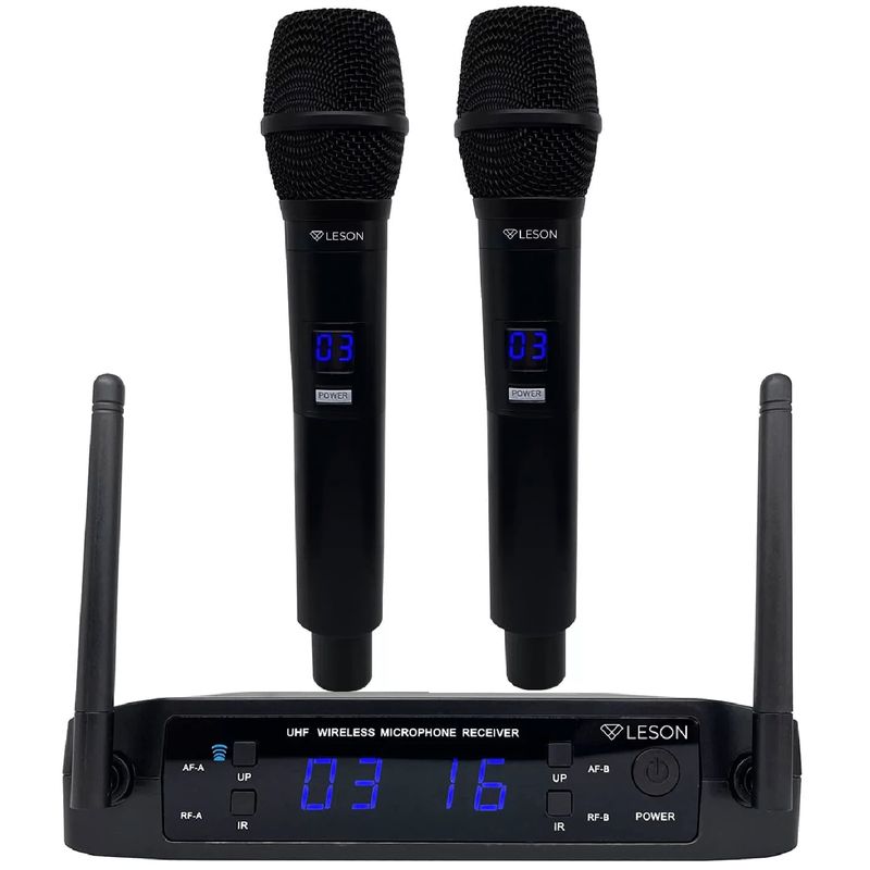 Microfone-Sem-Fio-Duplo-de-Mao-LS-916-PRETO---Leson