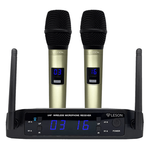 Microfone Sem Fio Duplo de Mão LS-916 CHAMPANHE - Leson