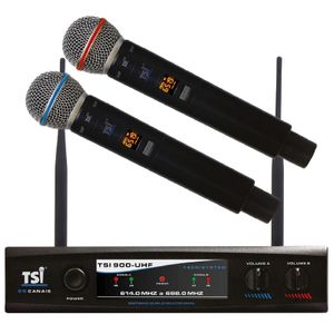 Microfone Sem Fio Duplo UHF TSI-900-UHF - TSI
