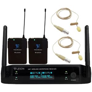 Microfone Sem Fio Duplo de Lapela Bege LS-962 - Leson